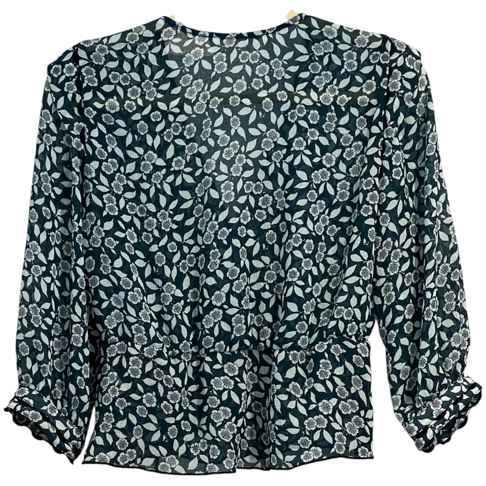 Ba&sh Blanche Floral Peplum Sheer Blouse Blue Peacock Size S - Picture 3 of 8